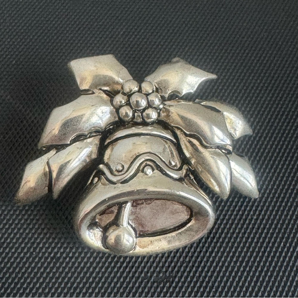 Vintage Estate Find Christmas Bell Pendant Brooch Silver Tone, Holiday Gift 1.5”